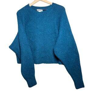 H&M Women’s Sweater Turquoise Fuzzy Cropped Boxy Oversized Alpaca Blend Size M